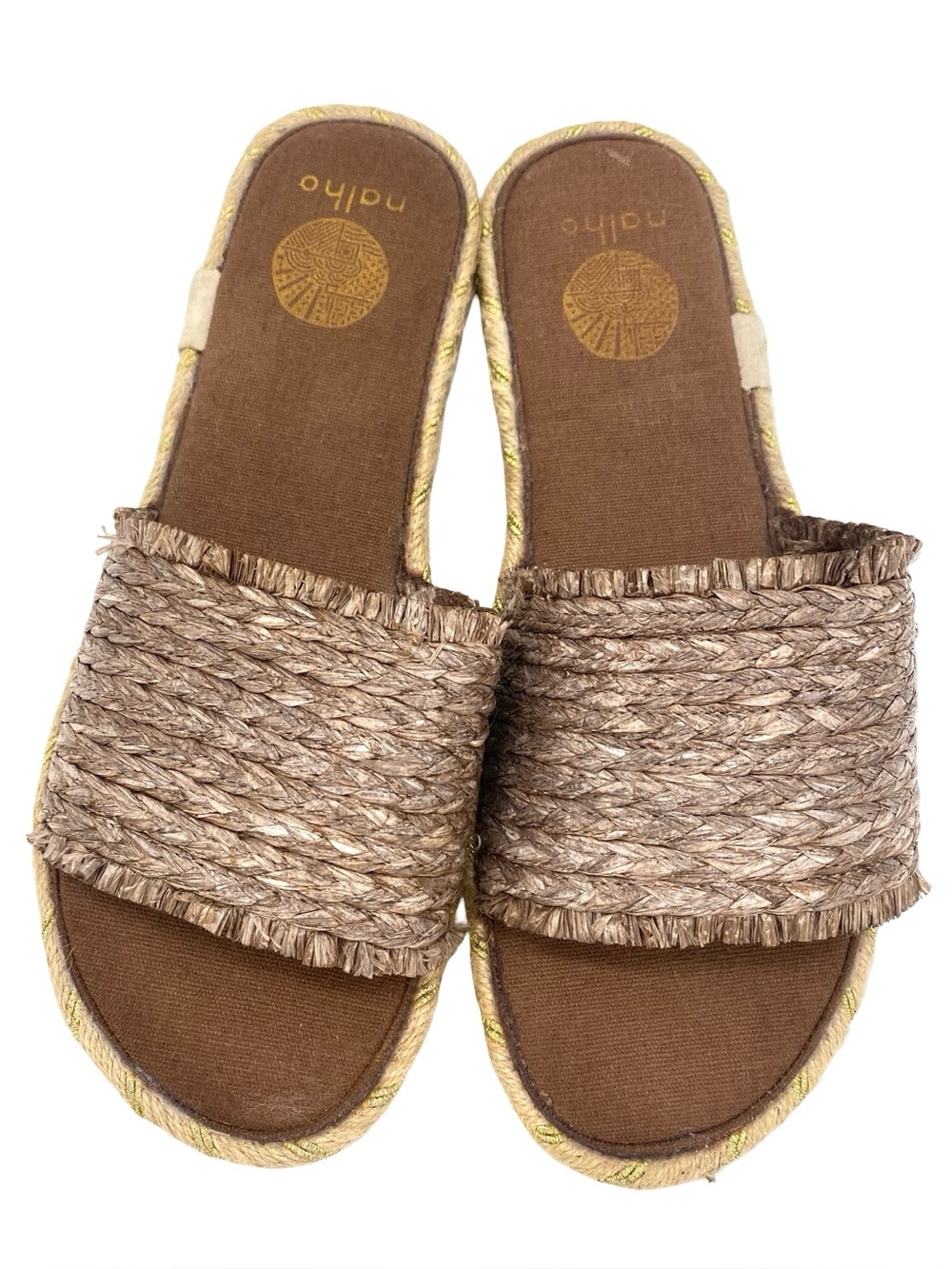 Nalho Rattan Brown Slide Sandals Size 10